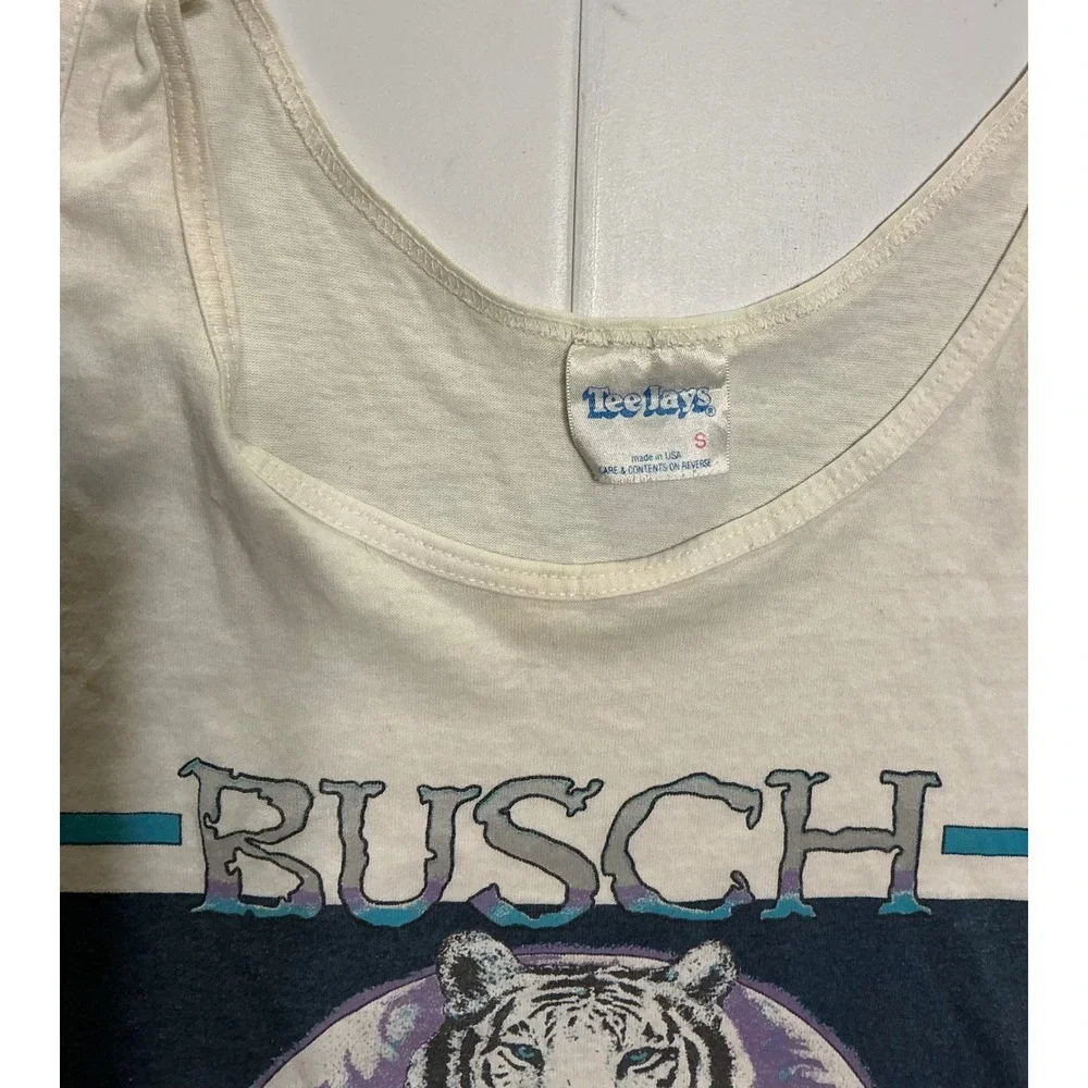VTG USA Single Stitch Busch Gardens White Tiger Tank Top Grunge Distressed S - Picture 3 of 6